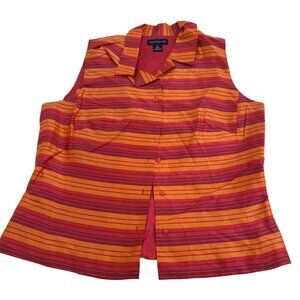 Ann Taylor Women's size 10 Silk Collared Sleeveless Blouse Button Up Pink Orange